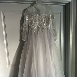 Girls Long Tulle Lace Wedding Maxi Dress